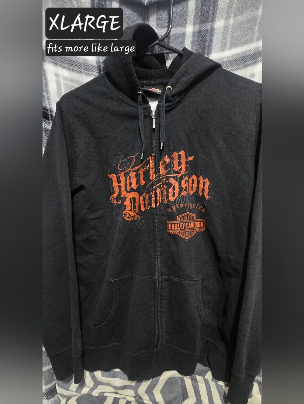 Harley-Davidson Black Zip Hoodie with Orange Logo